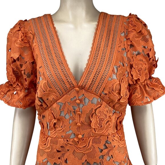 Adelyn Rae Dress Size Medium NWT 3D Lace A-Line Coral Orange Short Sleeve Floral - Picture 4 of 12